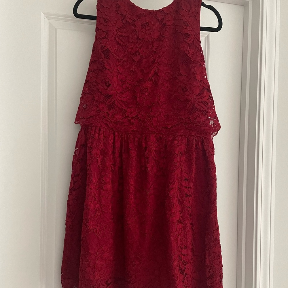 Red, lace, sleeveless Forever 21 dress.